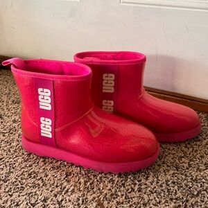 UGG Hot Pink Classic Clear Mini Ankle Rain Short Boots